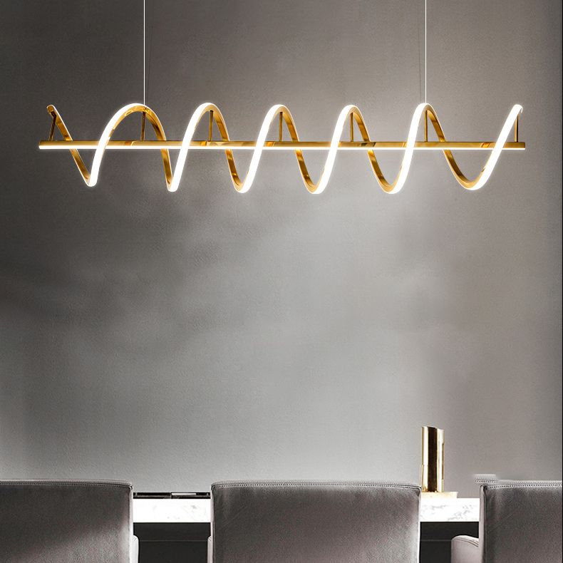 Minimalism Hanging Light Gold LED Island Light Fixture for Dining Room