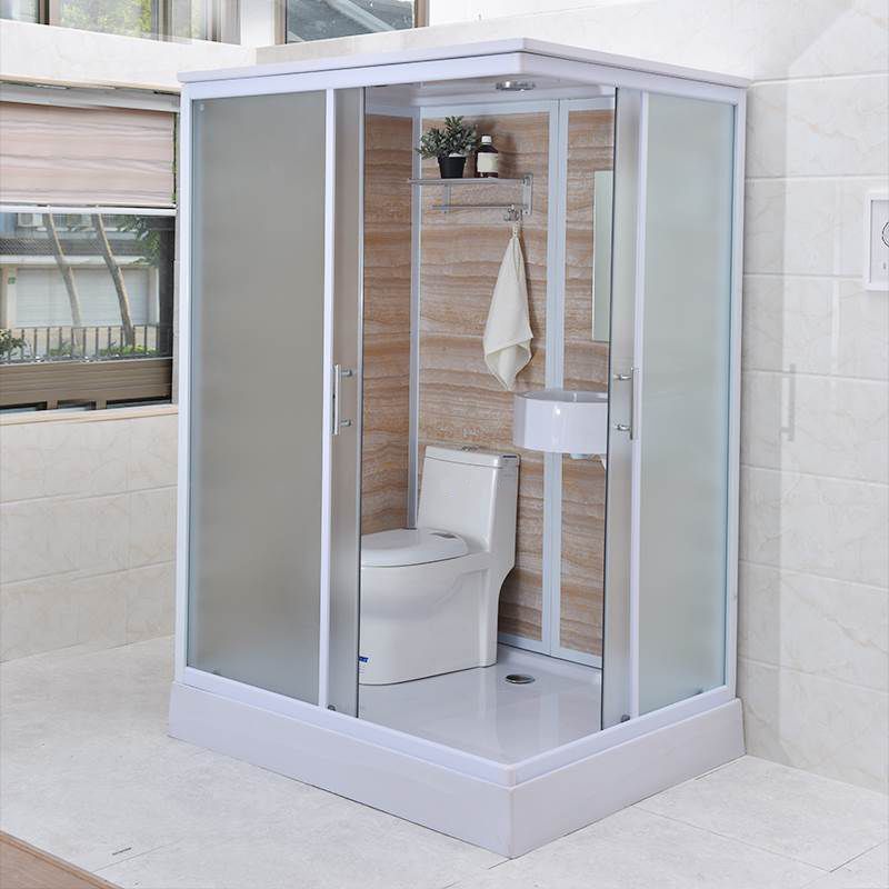 Framed Single Sliding Shower Kit Rectangle Frosted Shower Stall