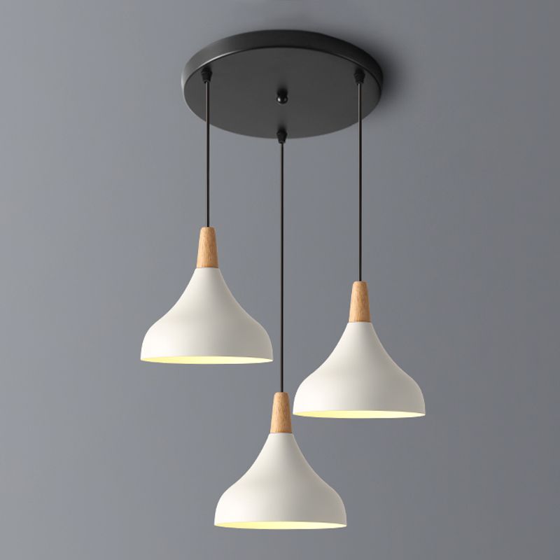 Swell Shape Pendant Light Macaron Metal 3-Head Multi Hanging Light Fixture with Wood Tip