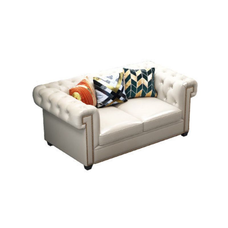 Tufted Rolled Arm Chesterfield Sofa Faux Leather Beige Cushions Sofa