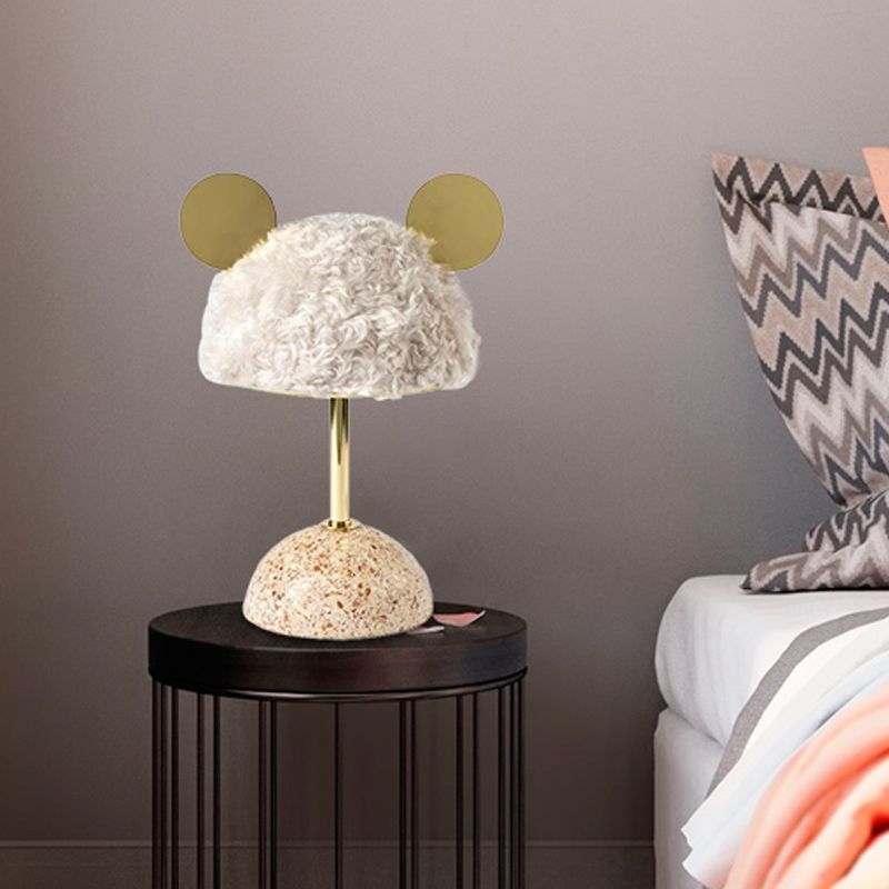 Lampada da tavolo in tessuto peluche con orsetto per bambini, stile 1 lampadina, lampada da comodino rosa/verde scuro/rosa chiaro con base a cupola in terrazzo