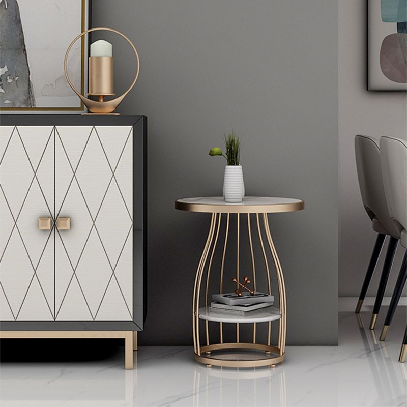 Marble Top End Table Metal Frame Sofa Side End Table with Shelf for Living Room