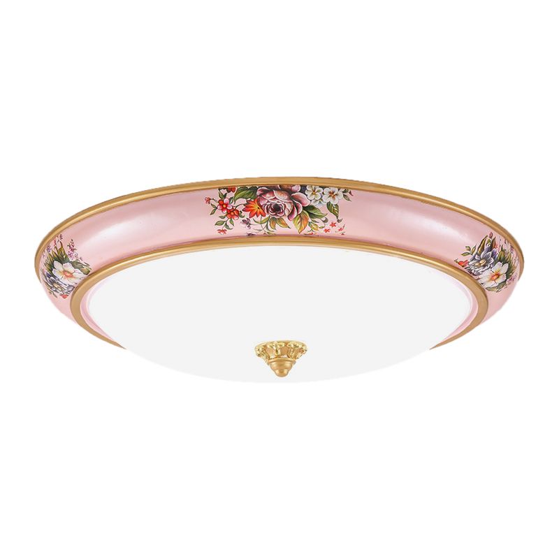 Rosafarbene LED-Unterputzleuchte im Bauernhausstil mit weißem Glasschalenschirm, Unterputzbeleuchtung in warmem/weißem Licht für Schlafzimmer, 13"/16"/19,5" B