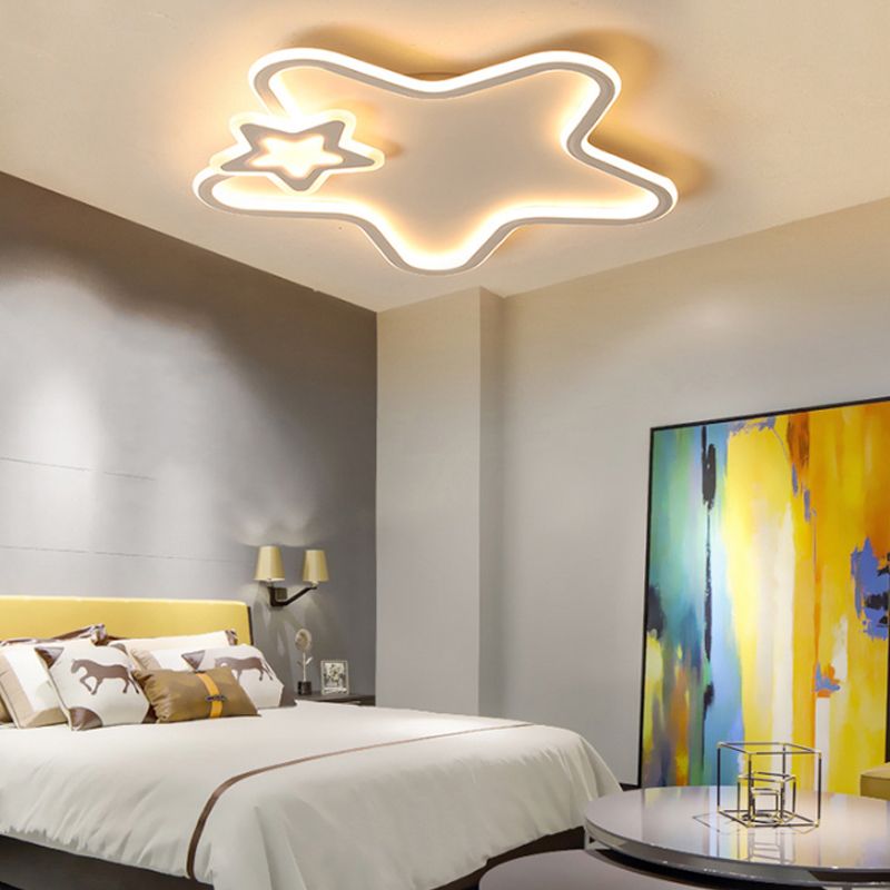 Kids Star-Shaped Flush Mount Fixture Aluminum and Acrylic LED Children Room Black/White Ceiling Lighting, Warm/White Light