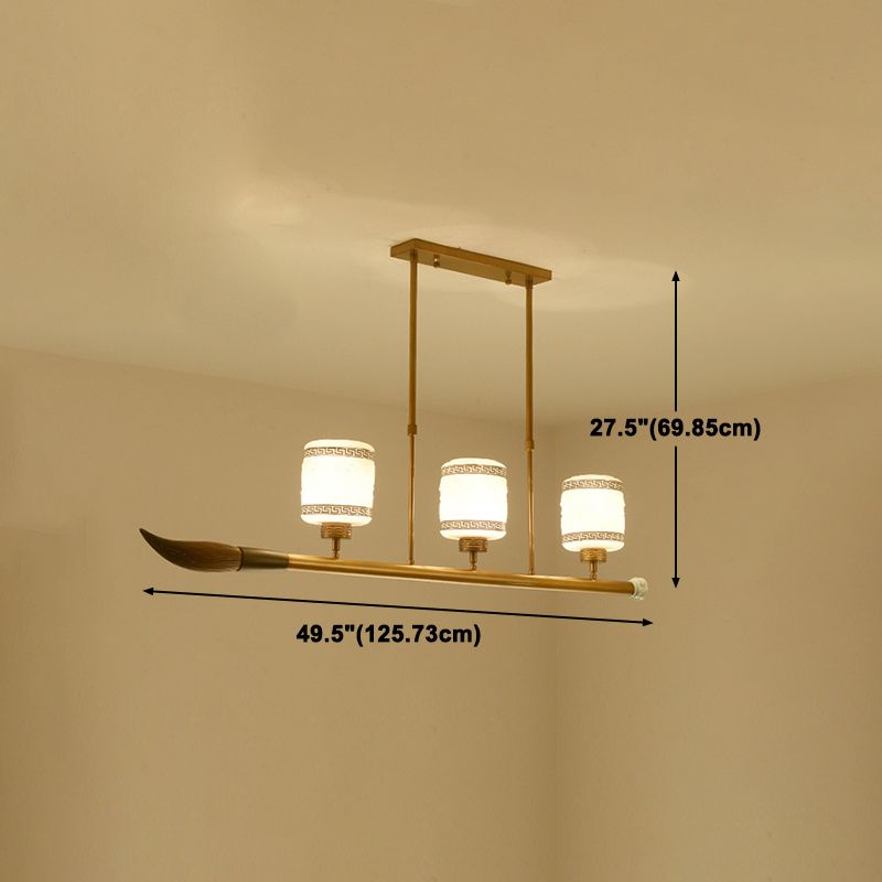3-Light Island Lighting Fixtures Modern Restaurant Suspension Lamp with White Glass Shade