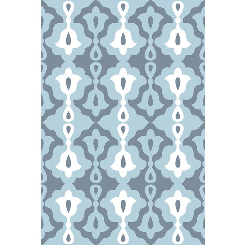Alfombra de patrón de flores geométrico retro azul y verde alfombra suroeste poliéster fábrica con respaldo que no se puede deslizar alfombra lavable para sala de estar para sala de estar