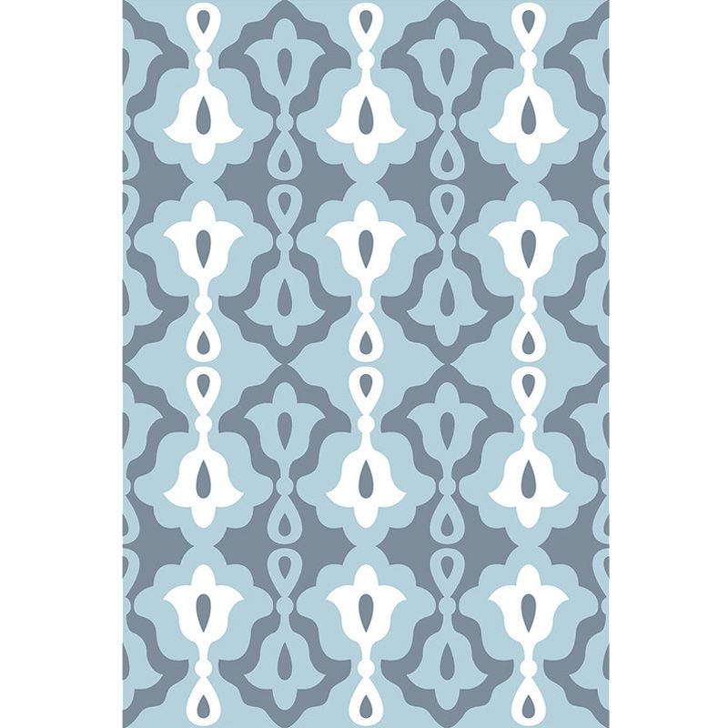 Retro geometrische Blumenmuster Teppich Blau und grünes Südwesten Teppich Polyester Haustierfreundlicher Nicht-Rutsch-Rückenwaschableer Teppich für Wohnzimmer