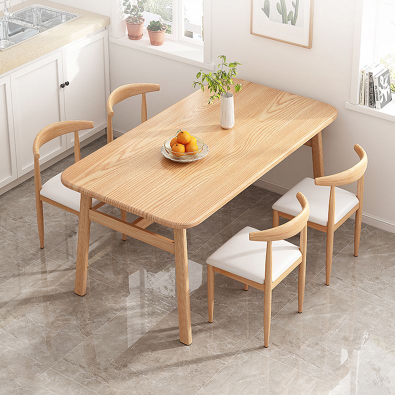 Contemporary Light Brown MDF Top Dining Set Rectangle Shape Kitchen Dining Set with 4 Legs Base