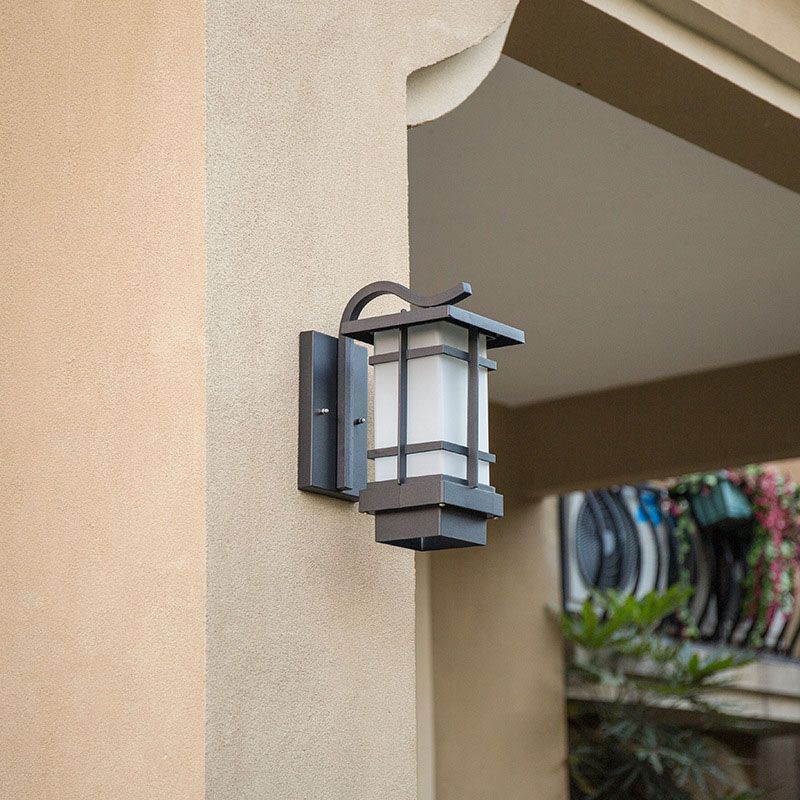 Glass Rectangle Shade LED Wall Lighting Rustic Outdoor Wall Light Fixture in Black