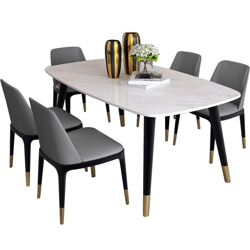 Mesa de comedor rectangular de estilo lujoso, mesa fija blanca con piedra sinterizada