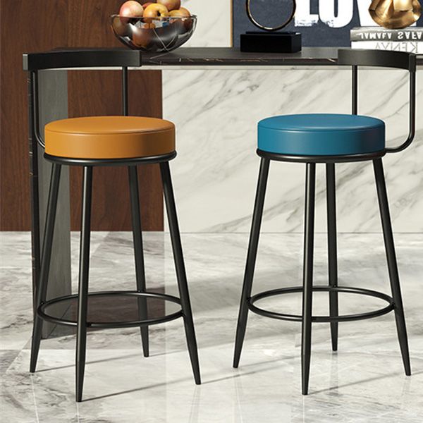 Modern Armless Backrest Counter Stool Iron Cashier Bar Stool with Cushion and Pedal