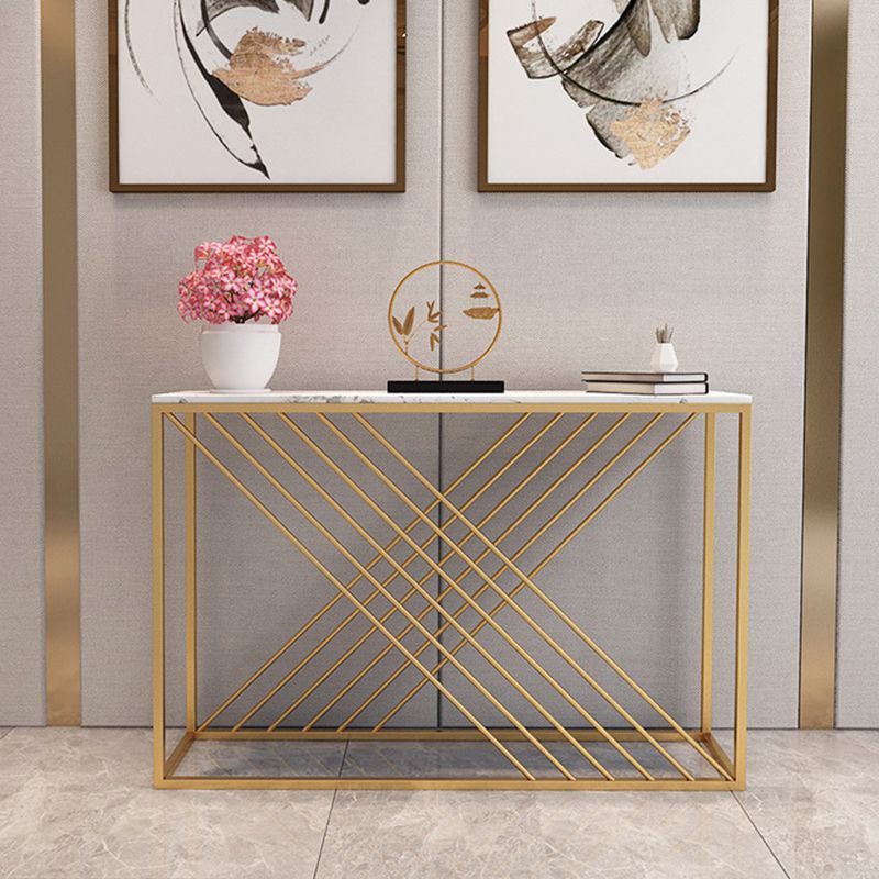 Glam Console Accent Table Rectangle Sofa Console Table in Marble
