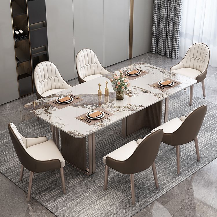 Tavolo da cucina in pietra sinterizzato al minimo fisso set di tono marrone per sala da pranzo