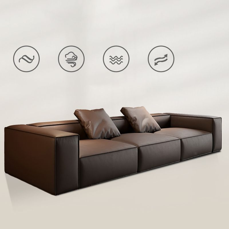 Modern Sectional Set, Genuine Leather Square Arm Sectional sofa, Brown