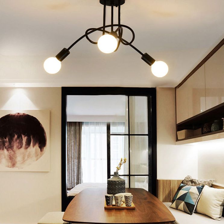 Luz de techo de semi descarga de bombillas expuestas en estilo industrial de estilo creativo creativo de hierro de hierro radial para comedor