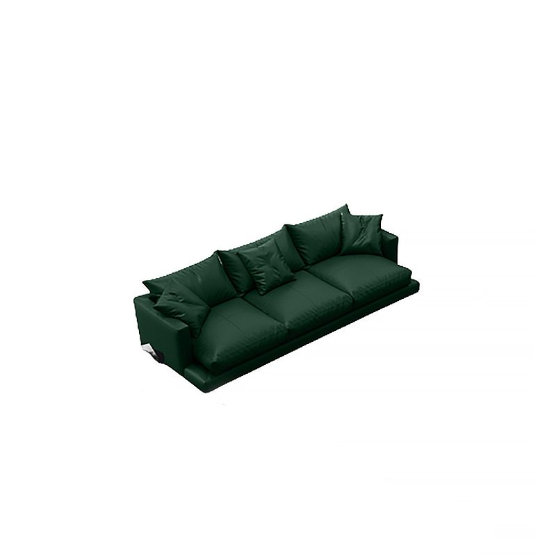 Forest Green Genuine Leather Square Arm Settee Furniture with Pillows