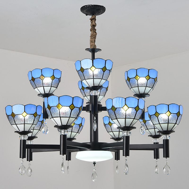 Lampadario in vetro colorato artigianale ombreggiato in stile mediterraneo lampada per lobby