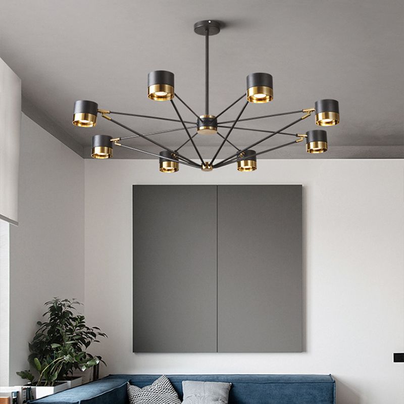 Candelier de cilindro posmoderno Costilier de lámpara múltiple de luz negra para comedor