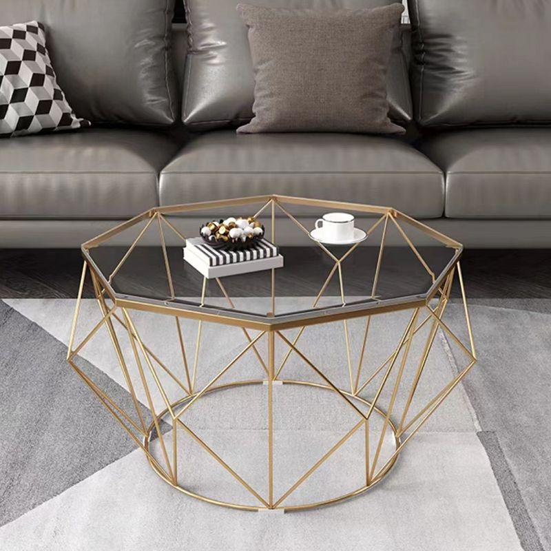 Modernism Glass Octagon Coffee Table 17.7" H Simple Iron Frame Cocktail Table