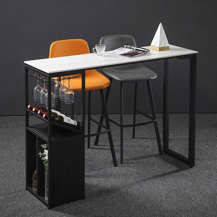 Sintered Stone Bar Dining Table Industrial Rectangle Bar Height Pub Table with Shelves