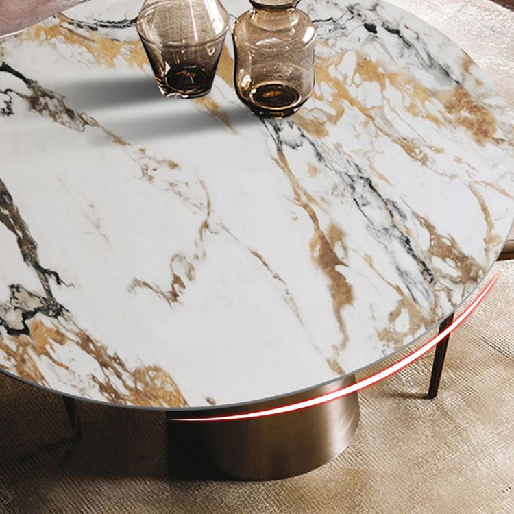 Traditional Luxury Round Dining Table Sintered Stone Top Table with Pedestal Base