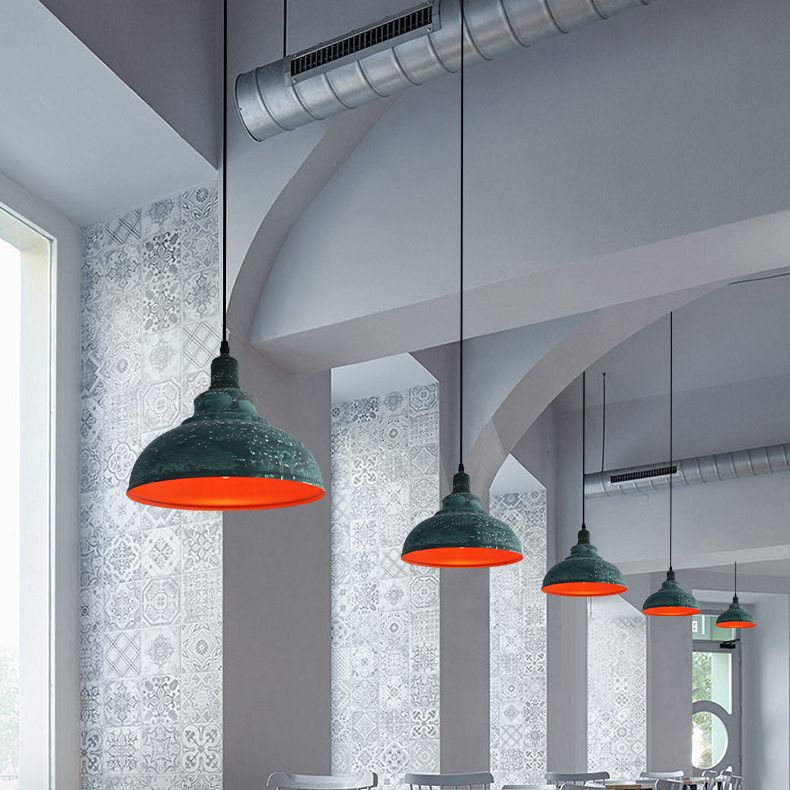 1 Light Pendant Light Industrial Retro Dome Shade Metal Hanging Lamp for Dining Room