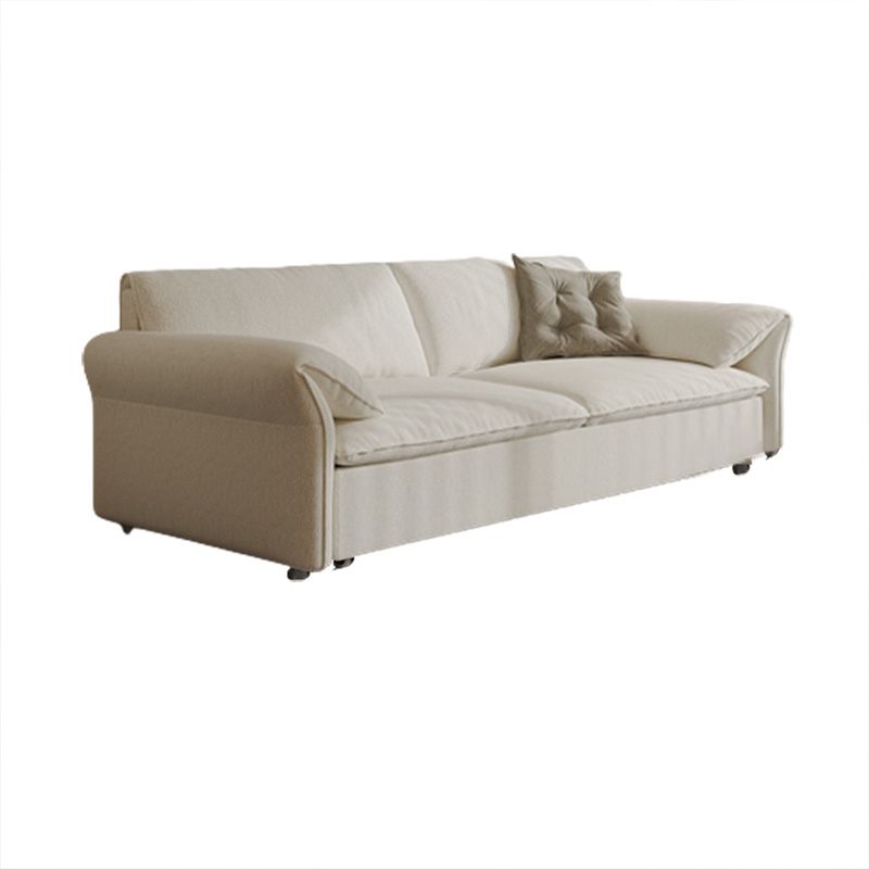 Galm White Wool Futon Sofa Bed with Solid Wood Box and Pillow Top Arms