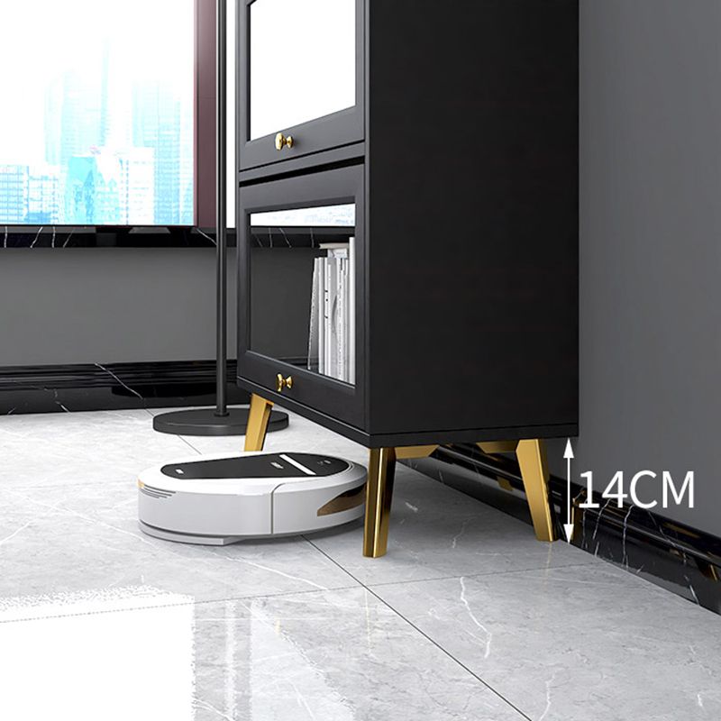 Modern 11.81" W Wooden Side Cabinet with Glass Doors in Black
