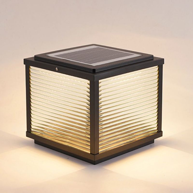 Rectangular Shape Metal Solar Pillar Lamp Modern Style 1 Light Outdoor Lights in Black