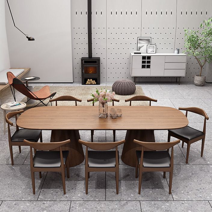 Oval Solid Wood Dining Table Contemporary Dining Table with Double Pedestal Base