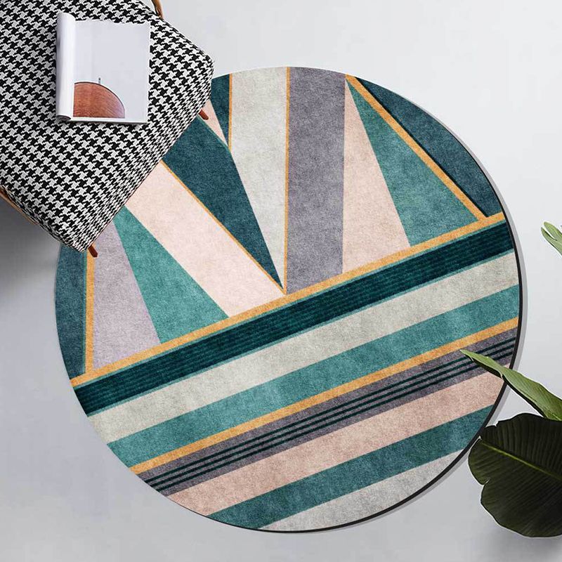 Stylish Geometric Pattern Rug Green Nordic Rug Polyester Washable Anti-Slip Backing Area Rug for Living Room