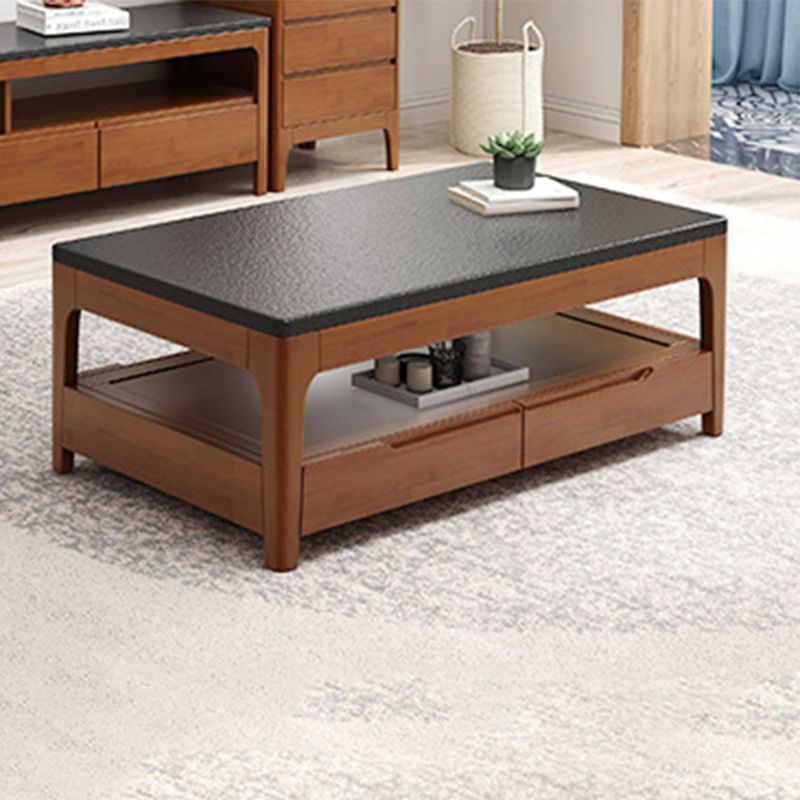 Rectangular 4 Legs Base Solid Wood Table Nordic Style Coffee Table with Storage Rack