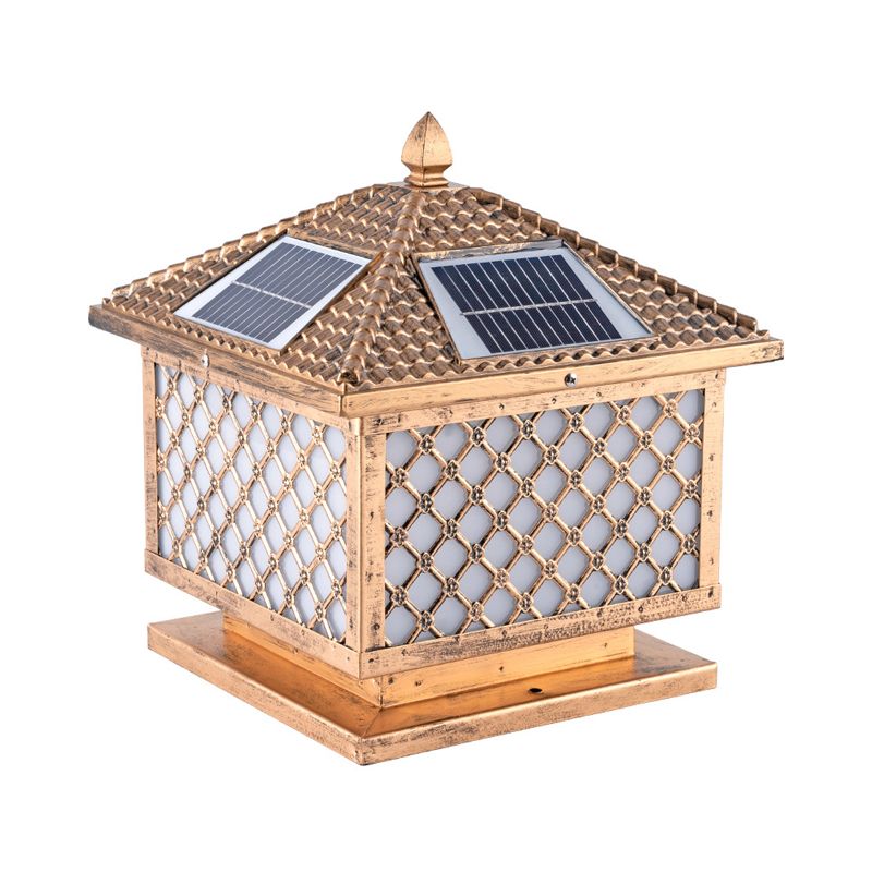 Retro Rectangle Shade Solar Pier Mount Light Frosted Acrylic LED Post Lighting for Outdoor
