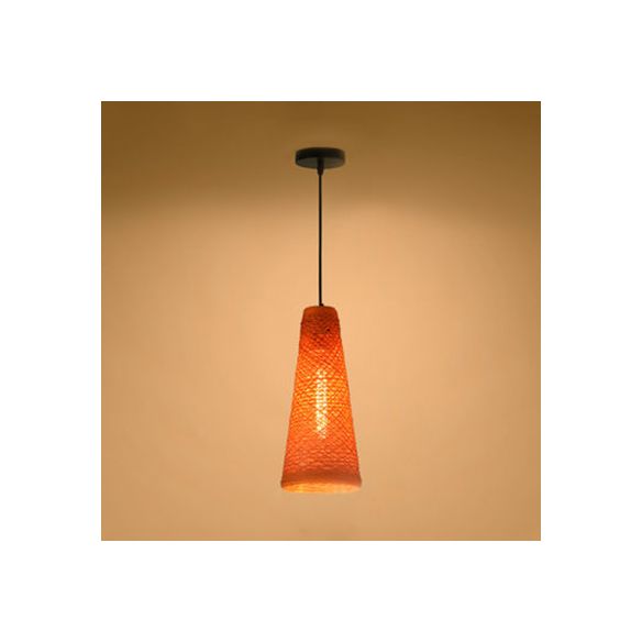 Rattan Handmade Pendant Lamp Contemporary 1 Light Hanging Lamp with Cone Shade in Blue/Brown