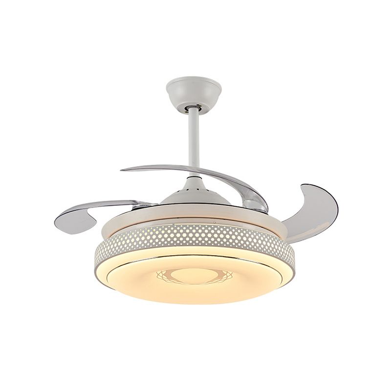 42 "brede witte ring plafond ventilatorlamp modernisme metaal led slaapkamer semi -spoelbevestiging met 4 heldere messen, externe/wandregeling/frequentieconversie en afstandsbediening