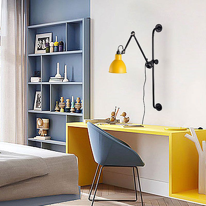 Tombre de cúpula negro/negro Luz de pared Modernista 1 Cabeza Lámpara de pared ajustable metálica para el comedor