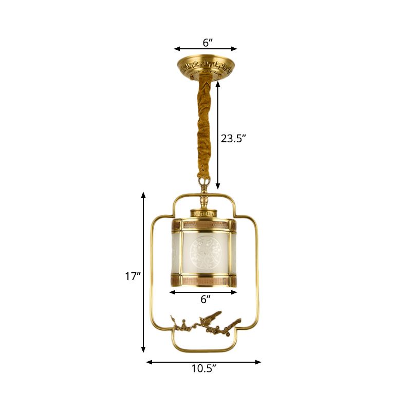 1 Light Metal Pendant Lighting Classic Style Brass Cylinder Corridor Hanging Lamp Kit