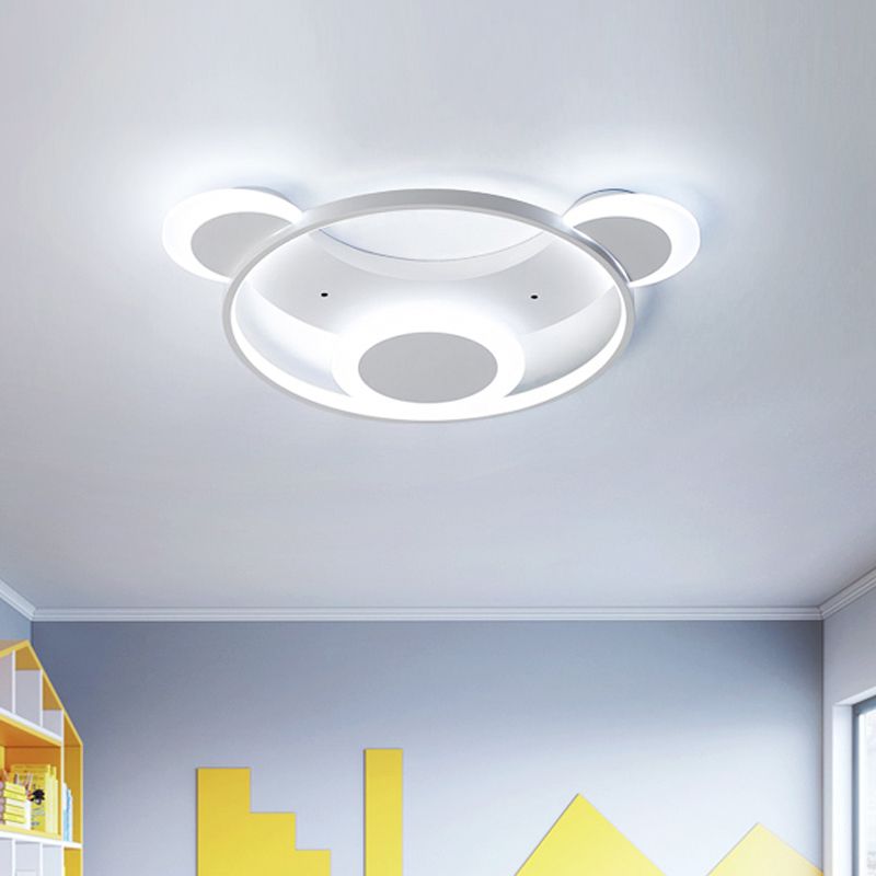 Bear Face Kindergarten Ceiling Mount Light Acrylic Animal Ceiling Lamp in White