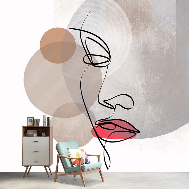 Line Art Resistant Mural Wallpaper Environment Friendly Living Room Wall Mural