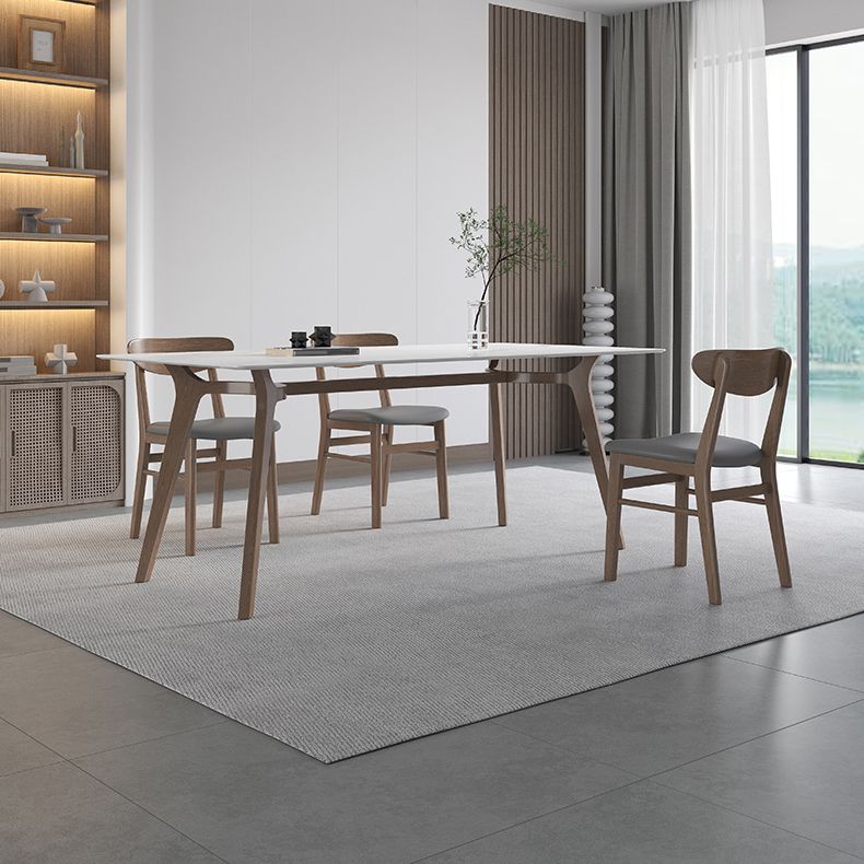 Sintered Stone Top White Table for Restaurant Modern Table with Wooden Base and 4 Legs