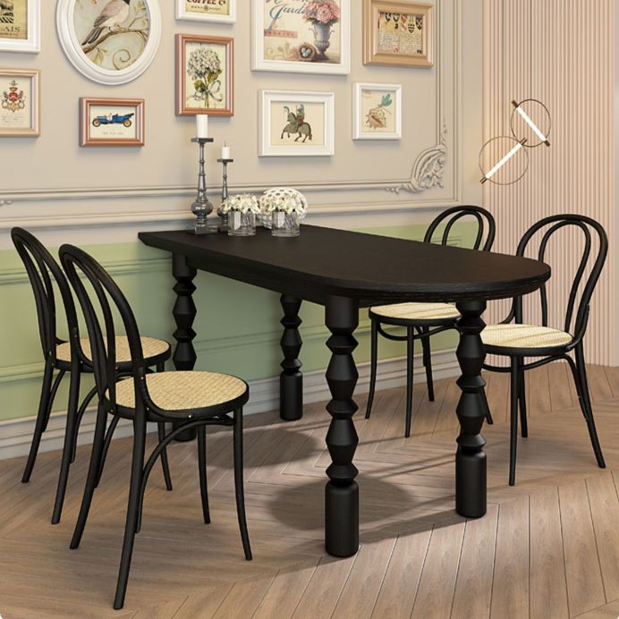 Modern Style Dining Table Solid Wood Dining Room Table in Black
