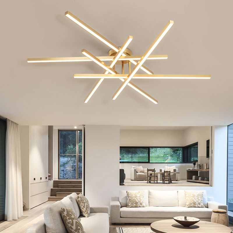 Line Shape LED Ceiling Lamp Modern Aluminium Flush Mount for Living Room