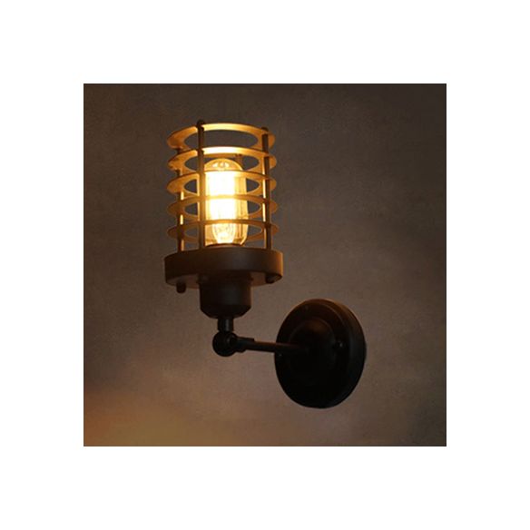 1 Head Wall Lighting with Wire Cage Metal Vintage Style Stairway Sconce Light Fixture in Black