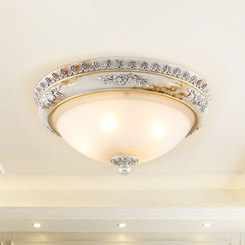 Frosted Glass White Ceiling Lamp Hemispherical 2/3-Light 13"/14.5"/18.5" Wide Antiqued Style Flush Light Fixture