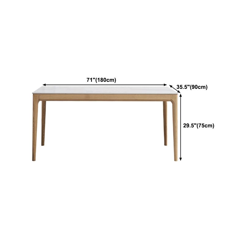 Rectangle Retro Modern Dining Table White Sintered Stone Top 4 Legs Fixed Table