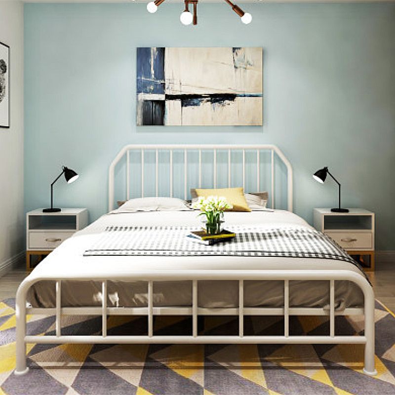 Solid Color Metal Open-Frame Bed Glam Slat Bed with Headboard