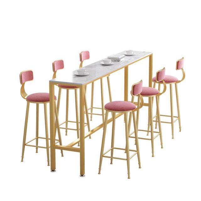 Glam Pub Table Bar Height Rectangle White Stone Top Bar Table