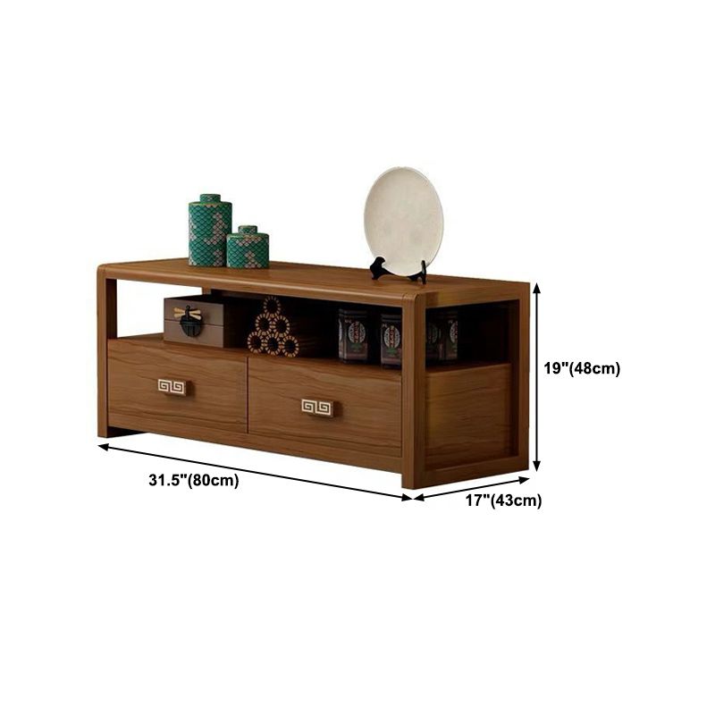Brown Rubber Wood TV Stand Contemporary Style TV Cabinet with 2 Drawers