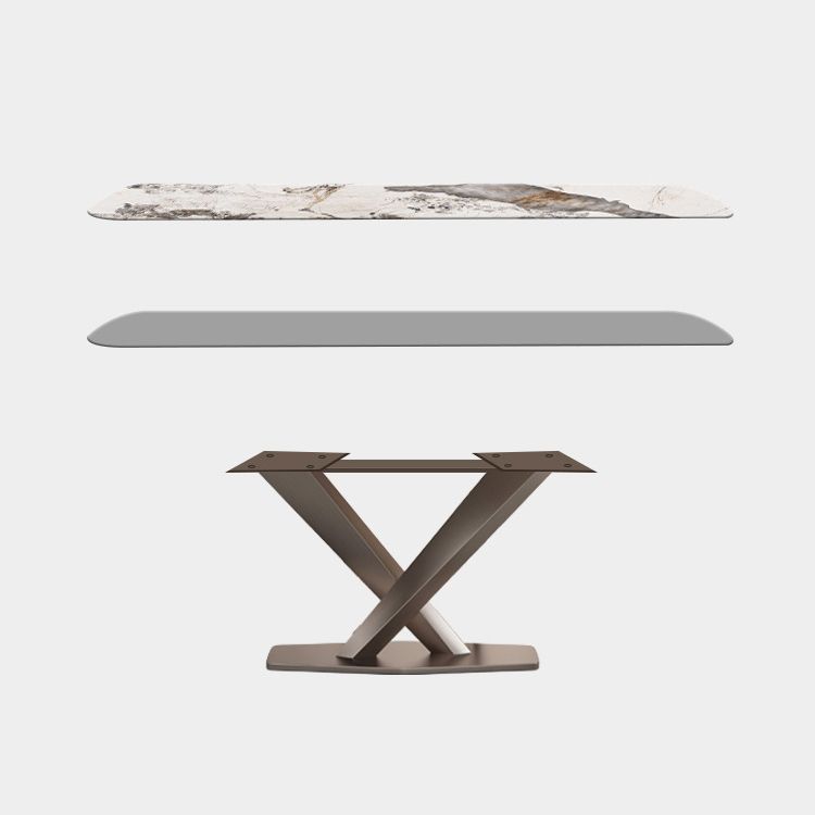 Modern Sintered Stone Dining Room Set with Rectangle Table and Metal Base Home Dining Set