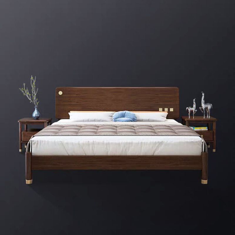 Traditional Espresso Panel Bed Walnut Rectangular Standard Bed with Headboard